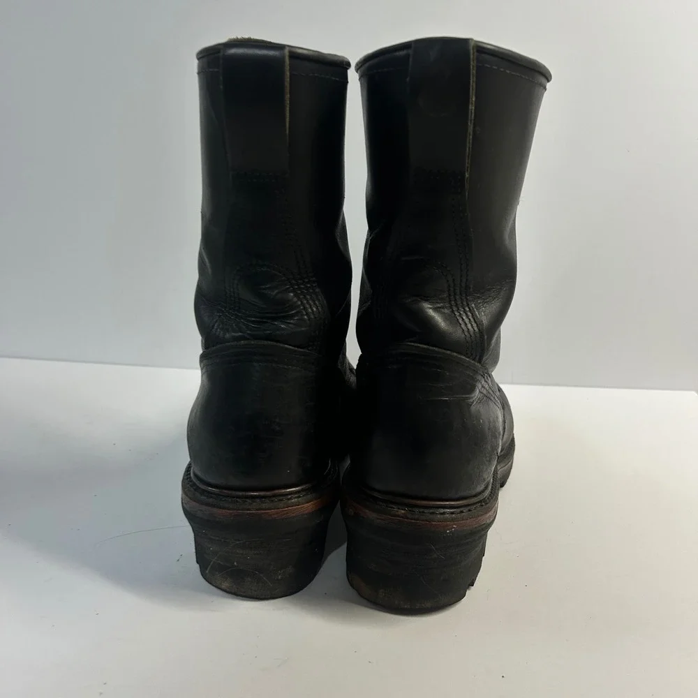 Red Wing 218 Logger Boots Black Leather Mens 9 D Vibram Sole Work Boots